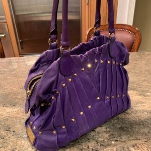 VALENTINO Rock Stud Maison Leather Bag Purple Tote